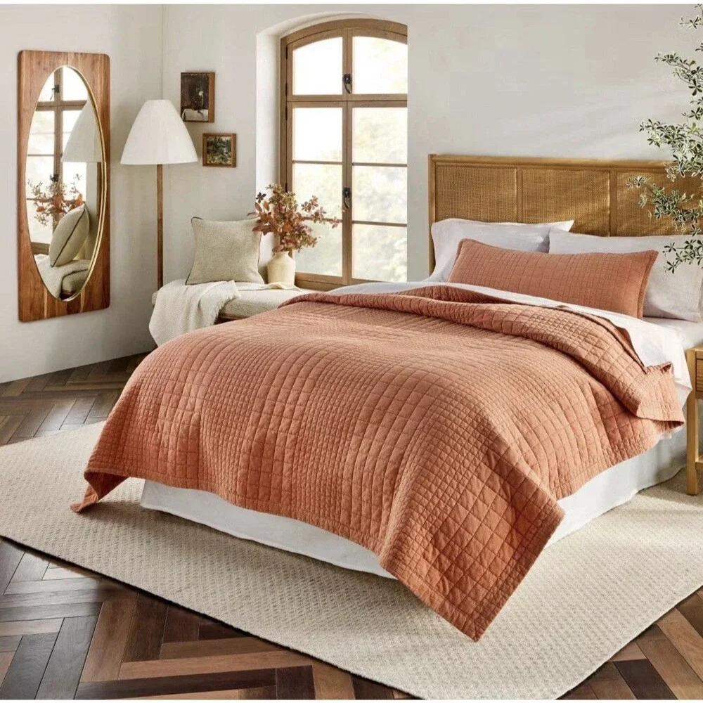 Full/Queen Grid Stitch Quilt Rust - Hearth & Hand with Magnolia NEW